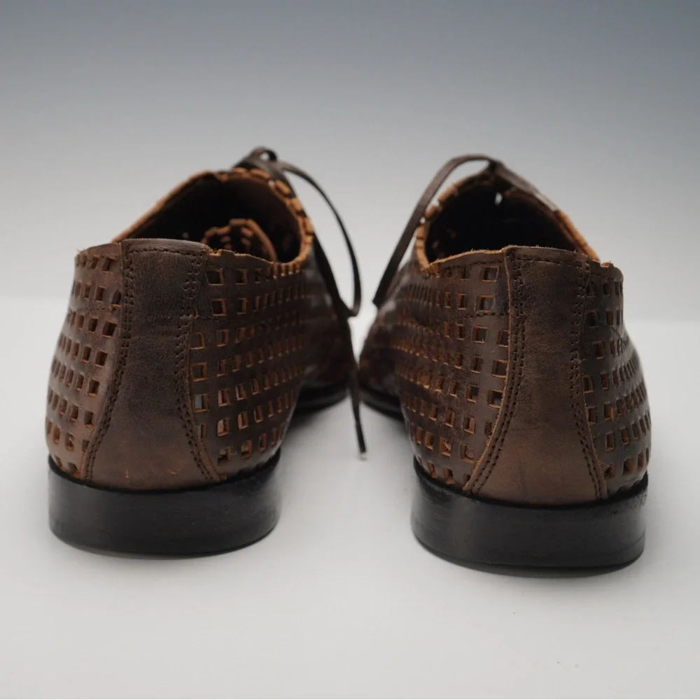 Dolce‎ & Gabbana Brown Perforated Leather Derby Men’s Shoes Size:8